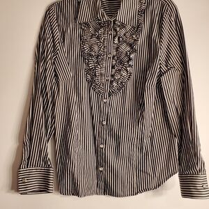 Jones New York Woman 1X Black and White Striped Blouse With "Diamond" Buttons